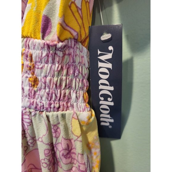 New Modcloth Marvelous Flower Medley Surplice Dress Pink Yellow Sz M - Picture 6 of 7
